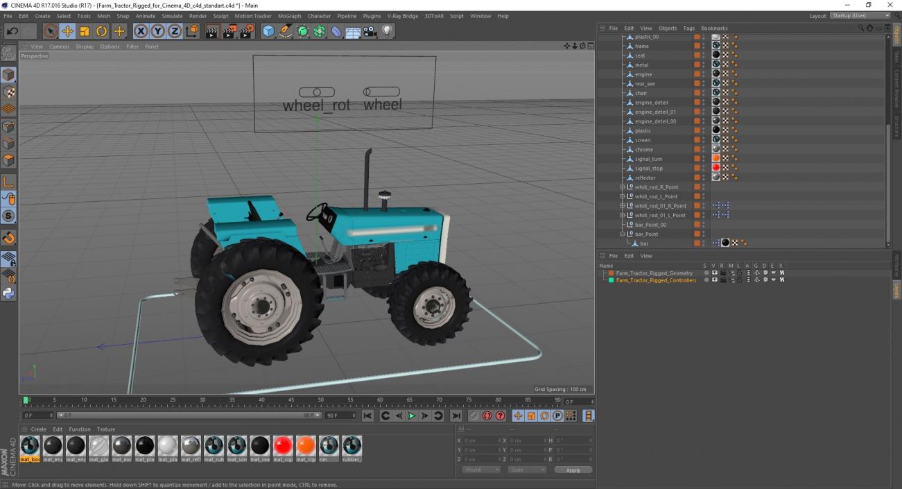 3D model Farm Tractor Rigged for Cinema 4D 2