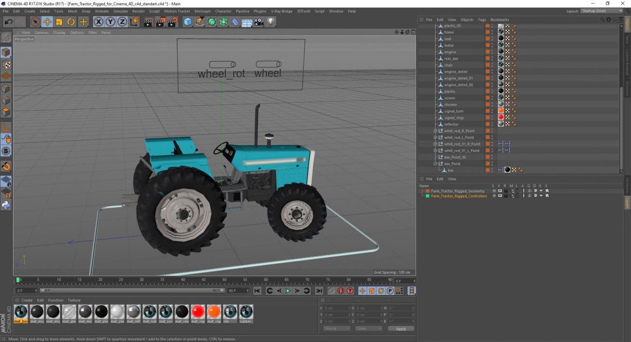 3D model Farm Tractor Rigged for Cinema 4D 2