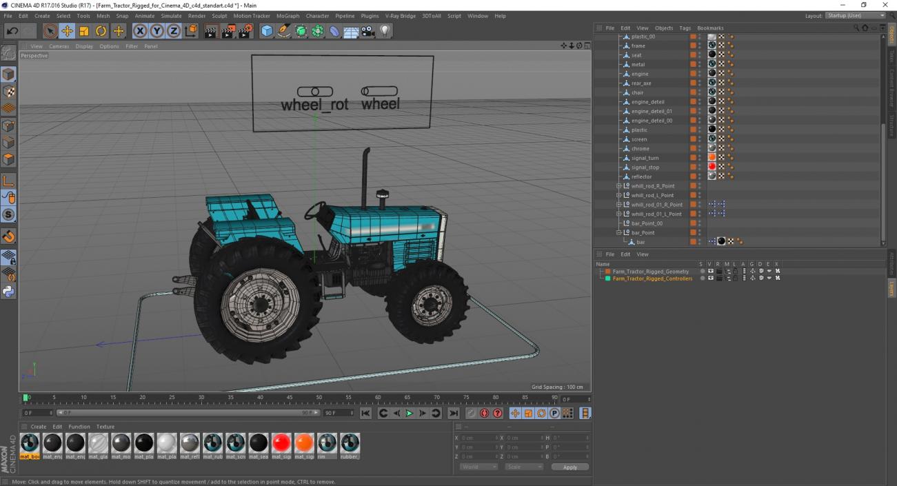 3D model Farm Tractor Rigged for Cinema 4D 2