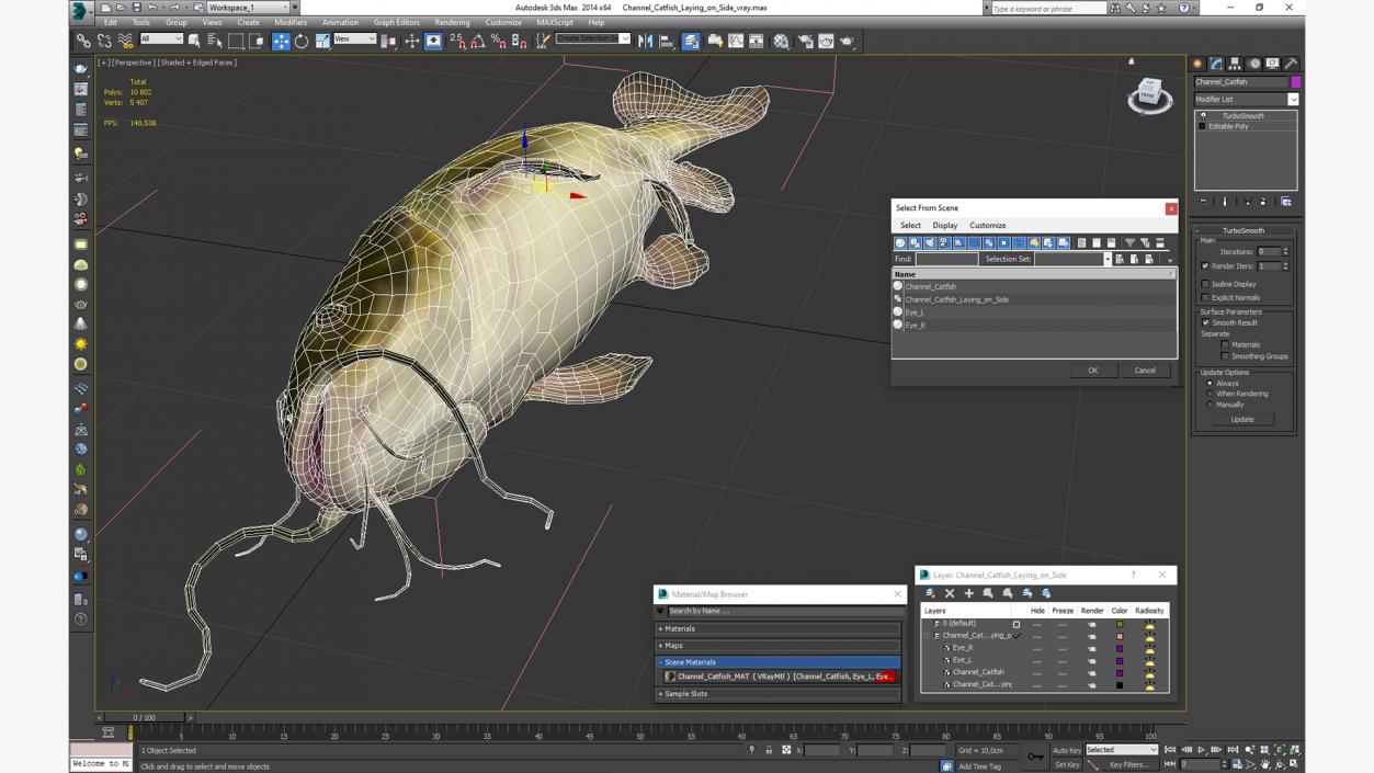 3D model Channel Catfish Laying on Side