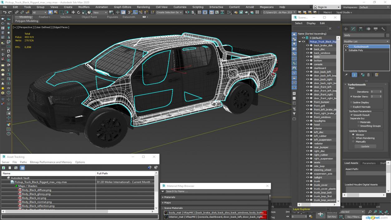 3D model Pickup Truck Black Rigged