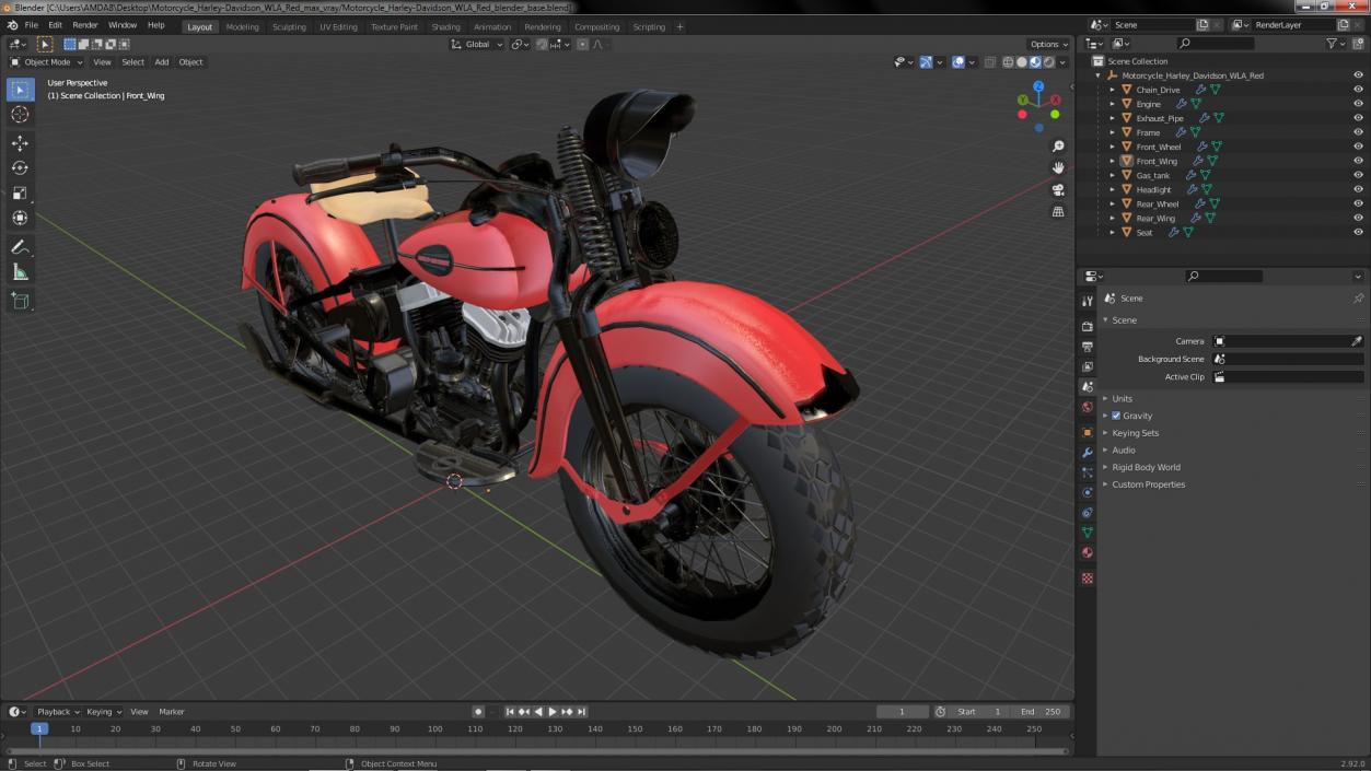 Motorcycle Harley-Davidson WLA Red 3D model