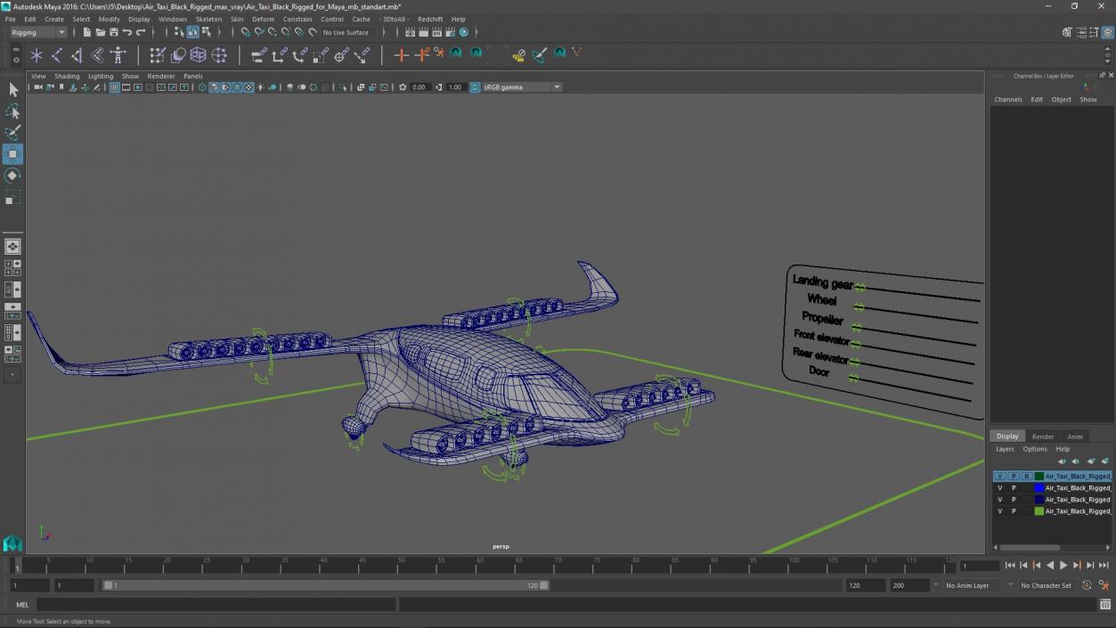 3D model Air Taxi Black Rigged for Maya