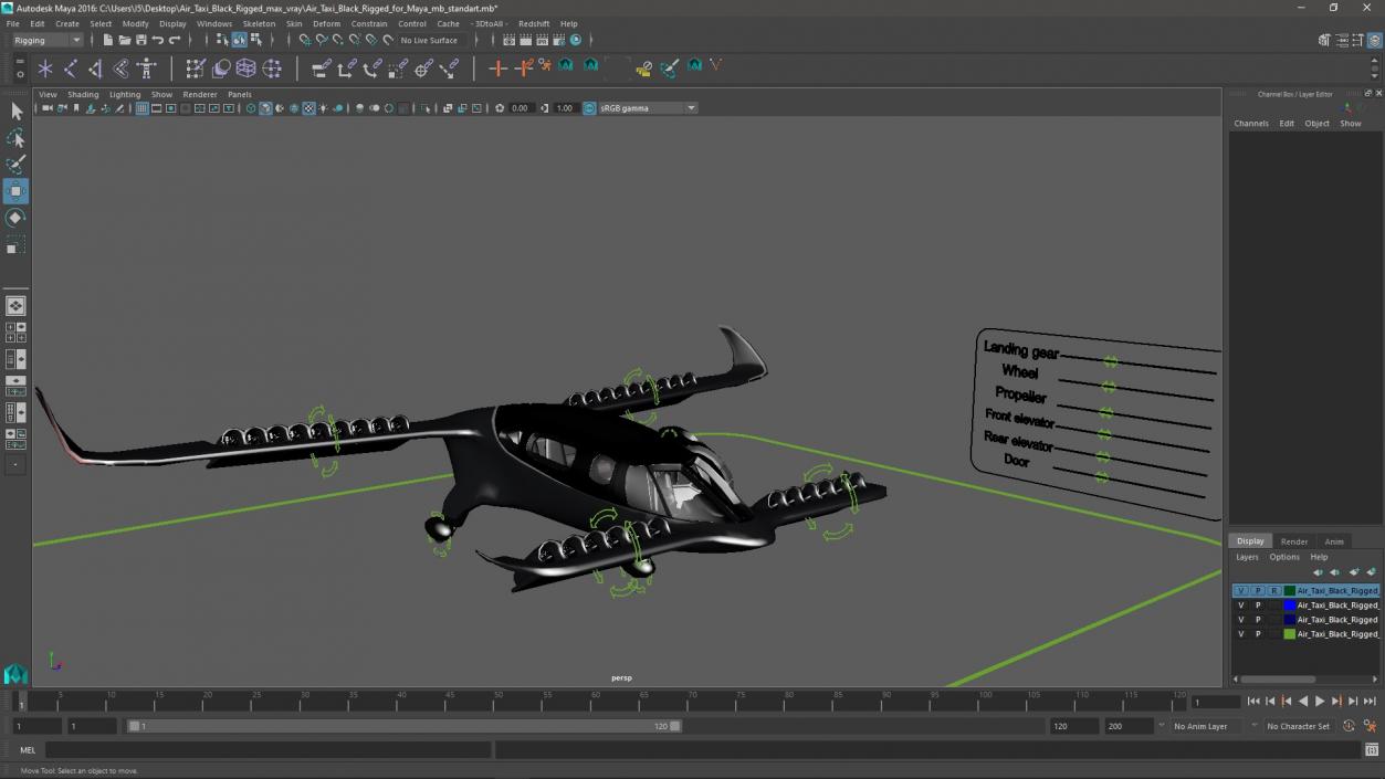 3D model Air Taxi Black Rigged for Maya