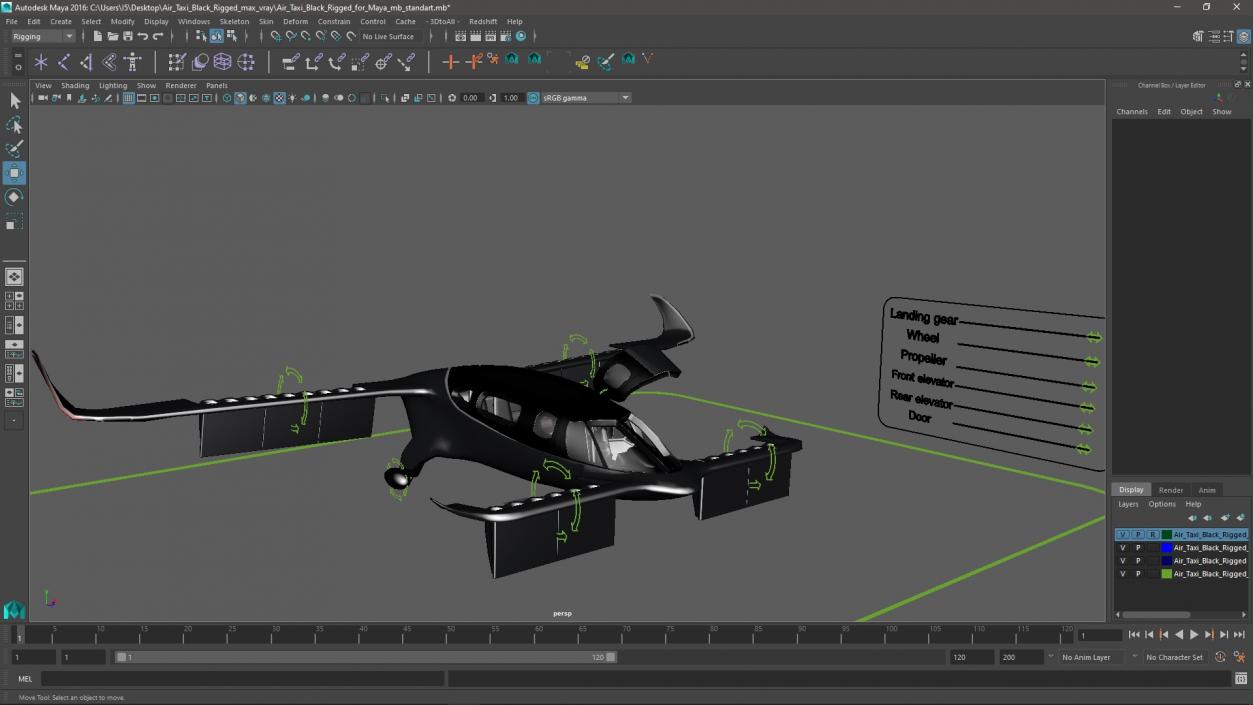 3D model Air Taxi Black Rigged for Maya