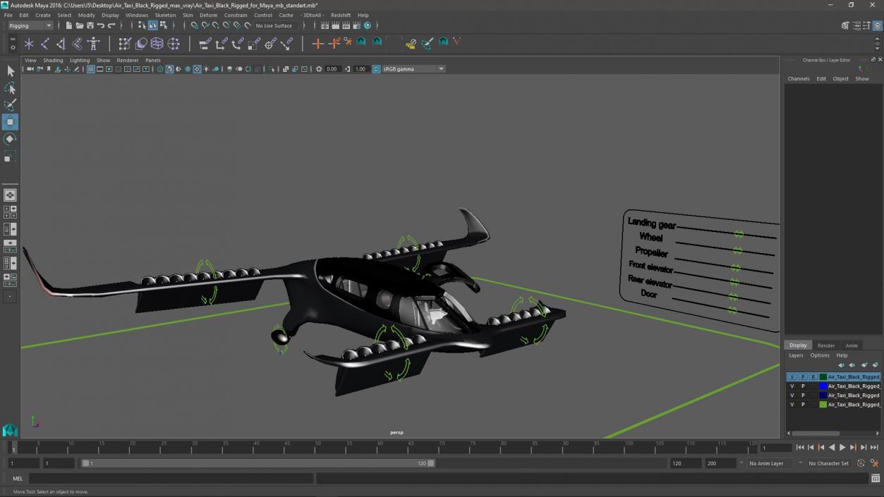 3D model Air Taxi Black Rigged for Maya