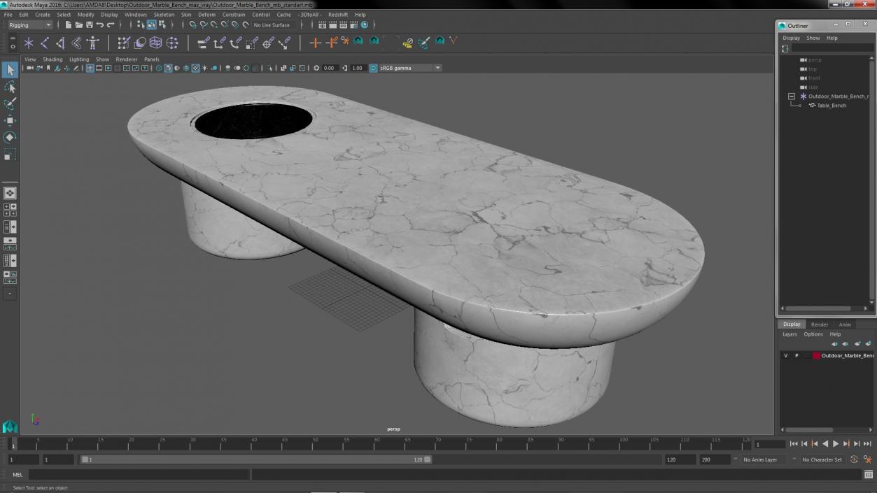 3D model Outdoor Marble Bench