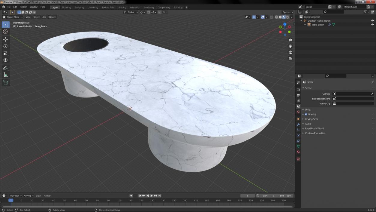 3D model Outdoor Marble Bench