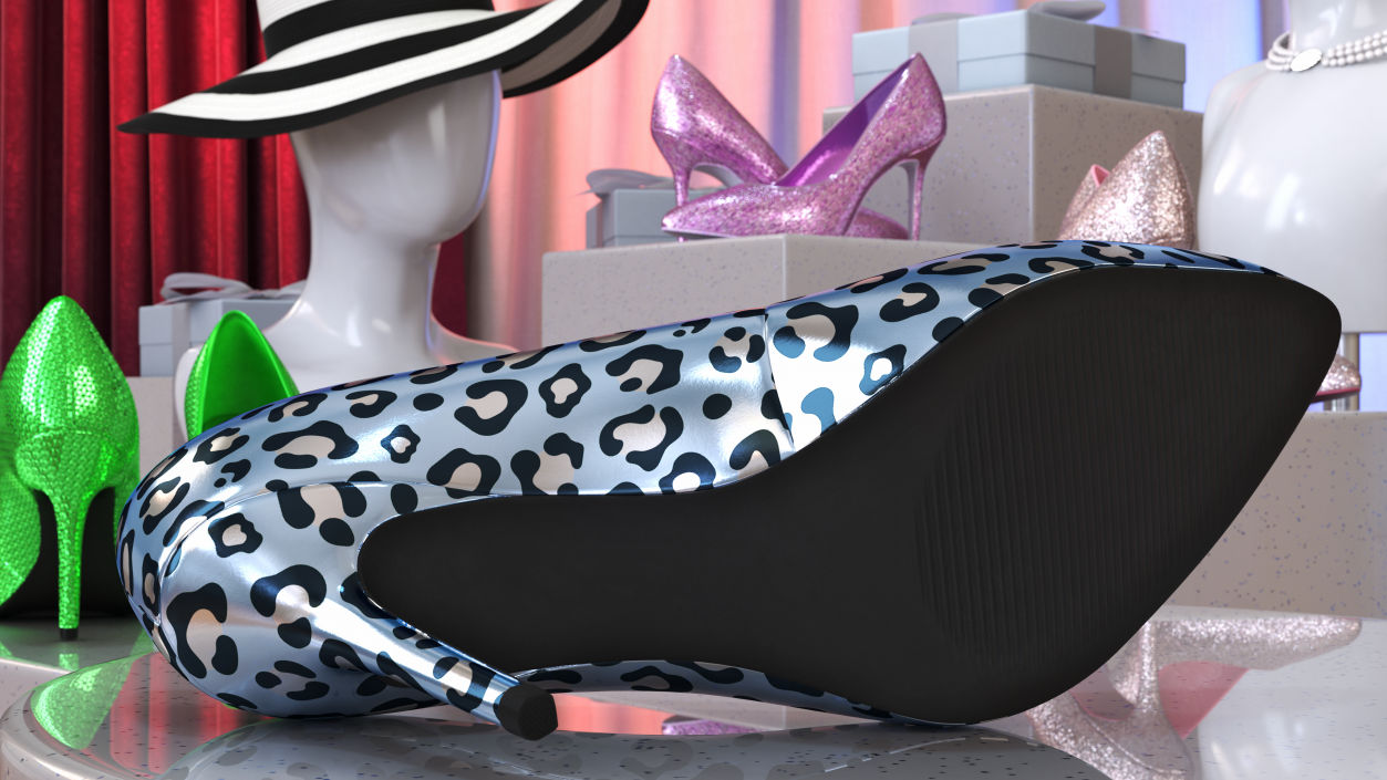 3D Blue Leopard Heels model