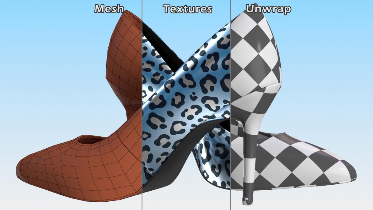 3D Blue Leopard Heels model