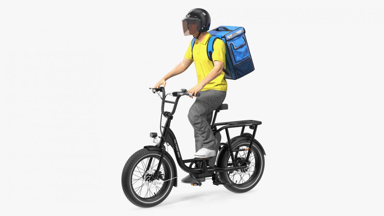 Deliveryman Riding E-Bike RadRunner Rigged 3D