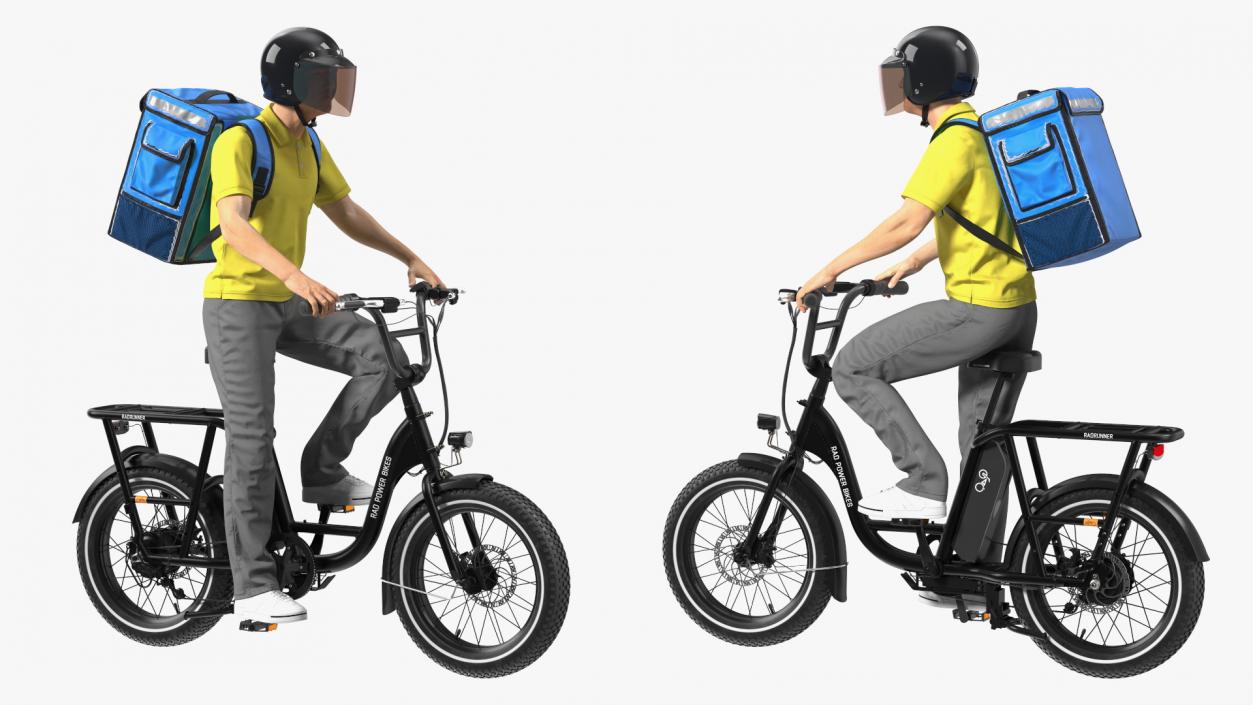 Deliveryman Riding E-Bike RadRunner Rigged 3D