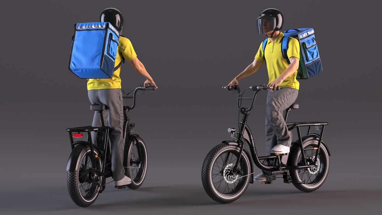 Deliveryman Riding E-Bike RadRunner Rigged 3D