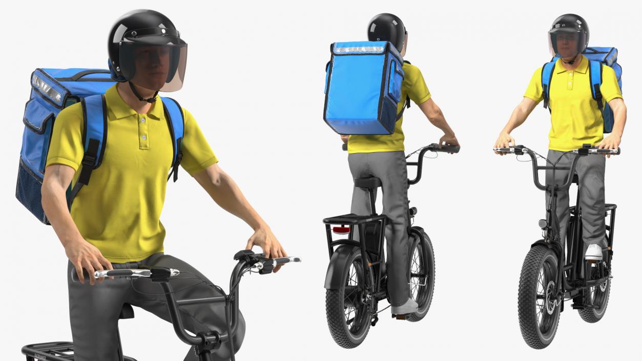 Deliveryman Riding E-Bike RadRunner Rigged 3D