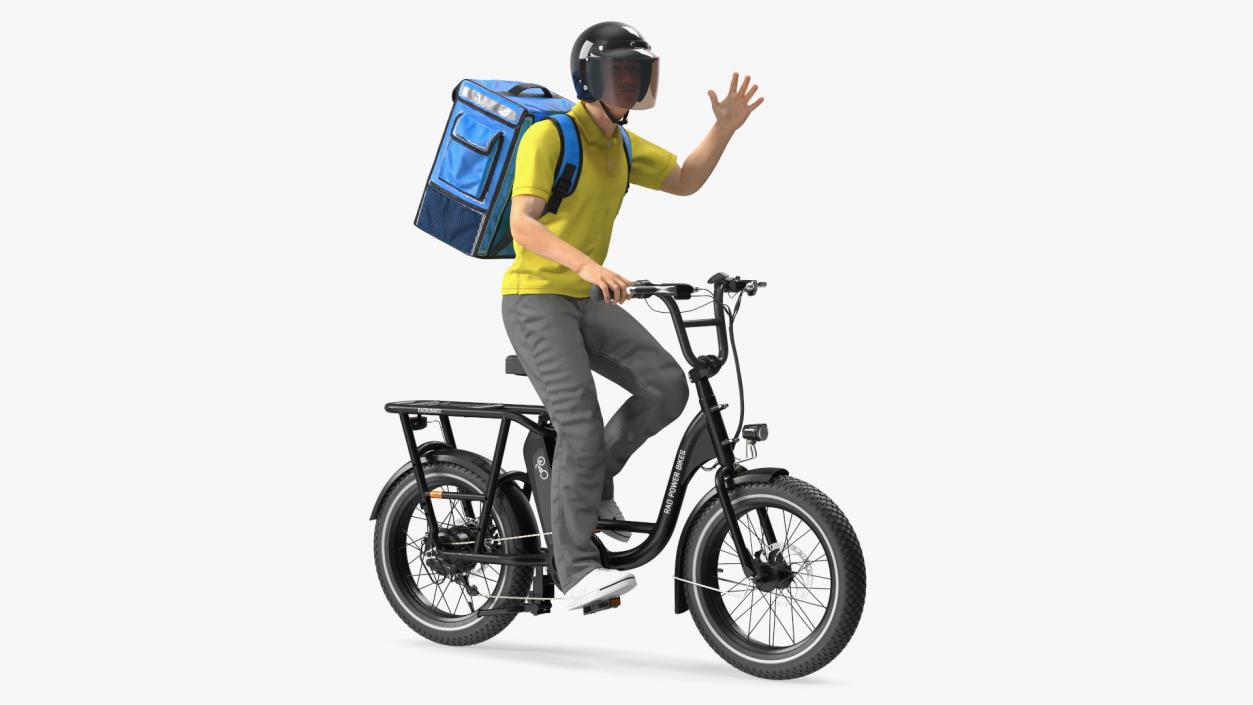 Deliveryman Riding E-Bike RadRunner Rigged 3D