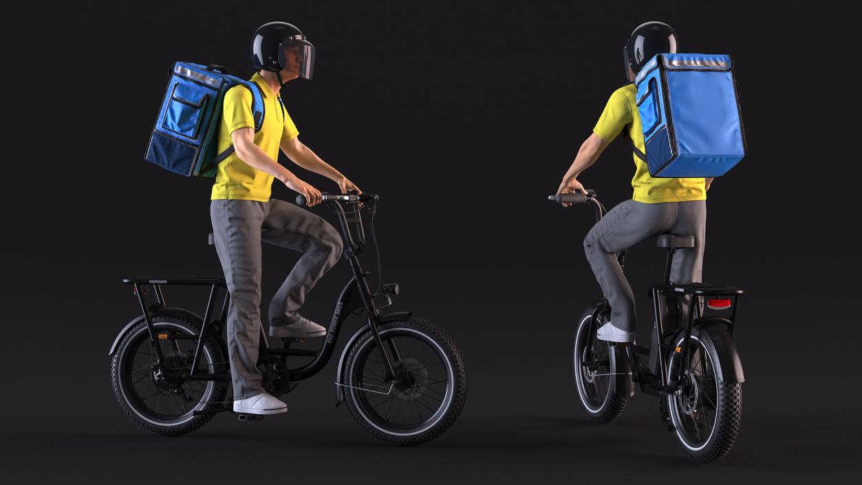 Deliveryman Riding E-Bike RadRunner Rigged 3D