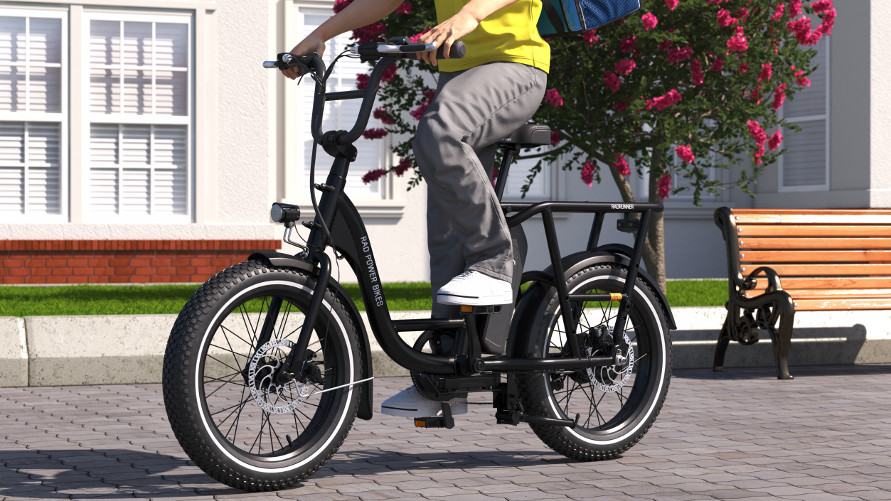 Deliveryman Riding E-Bike RadRunner Rigged 3D