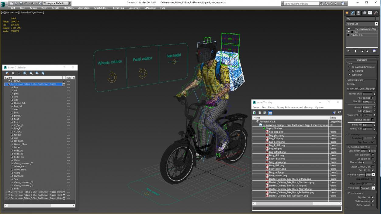 Deliveryman Riding E-Bike RadRunner Rigged 3D