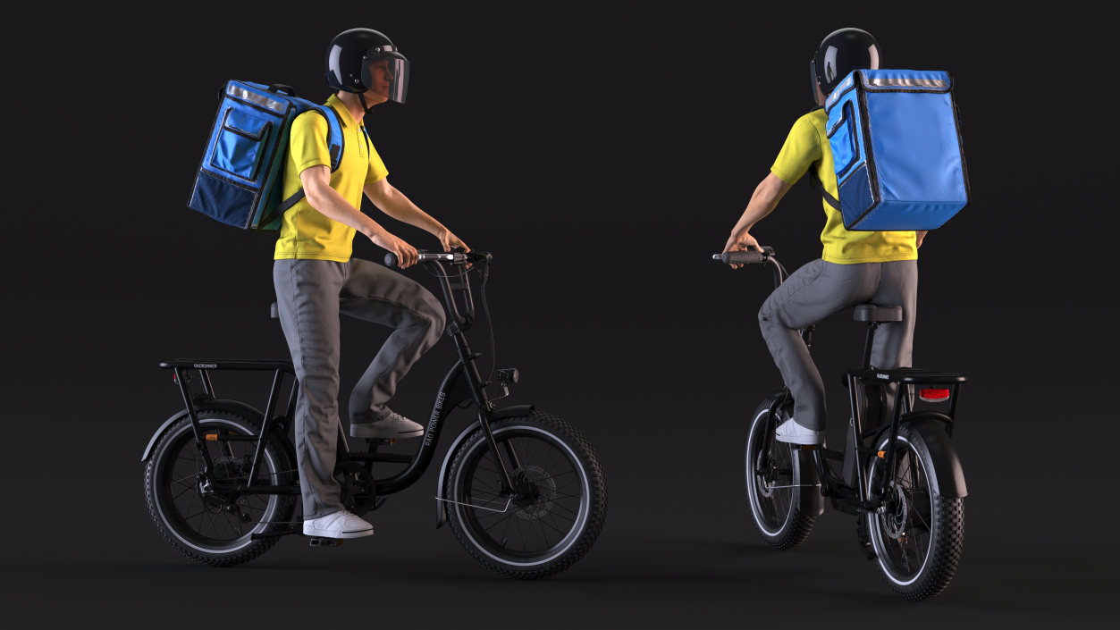 Deliveryman Riding E-Bike RadRunner Rigged 3D