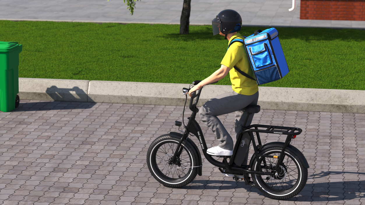 Deliveryman Riding E-Bike RadRunner Rigged 3D