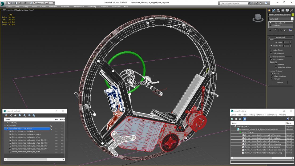 Monowheel Motorcycle Rigged 3D