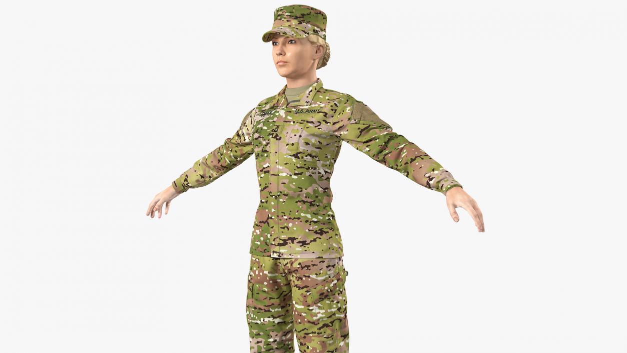 3D model Female US Soldier Camouflage Neutral Pose Fur