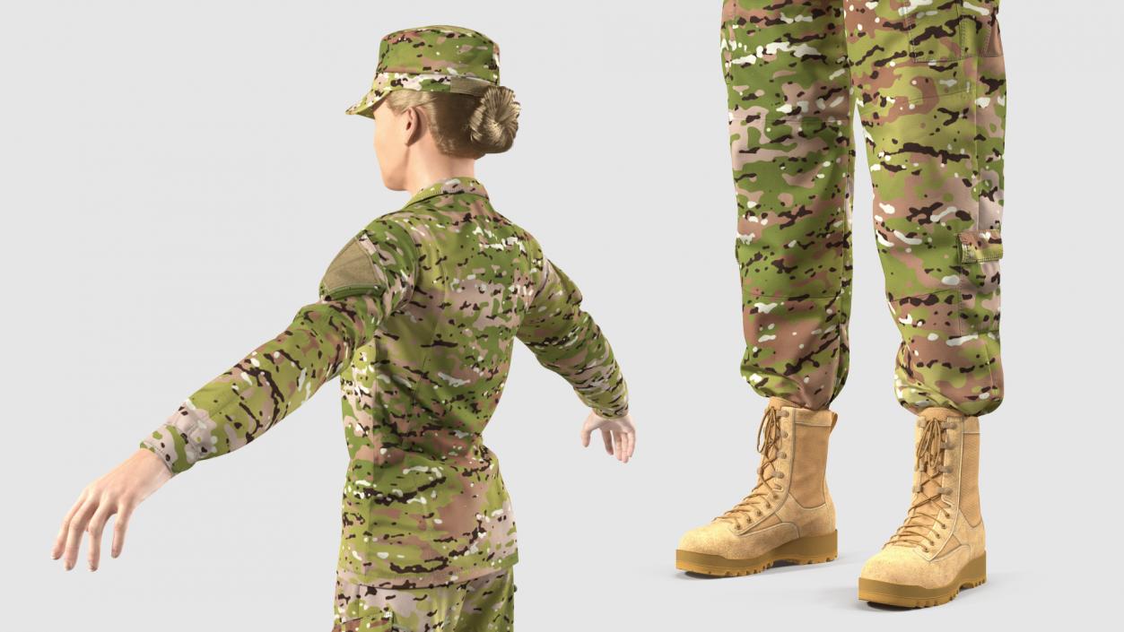 3D model Female US Soldier Camouflage Neutral Pose Fur