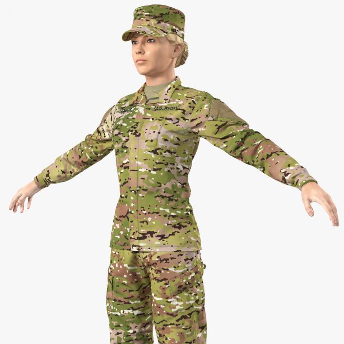 3D model Female US Soldier Camouflage Neutral Pose Fur