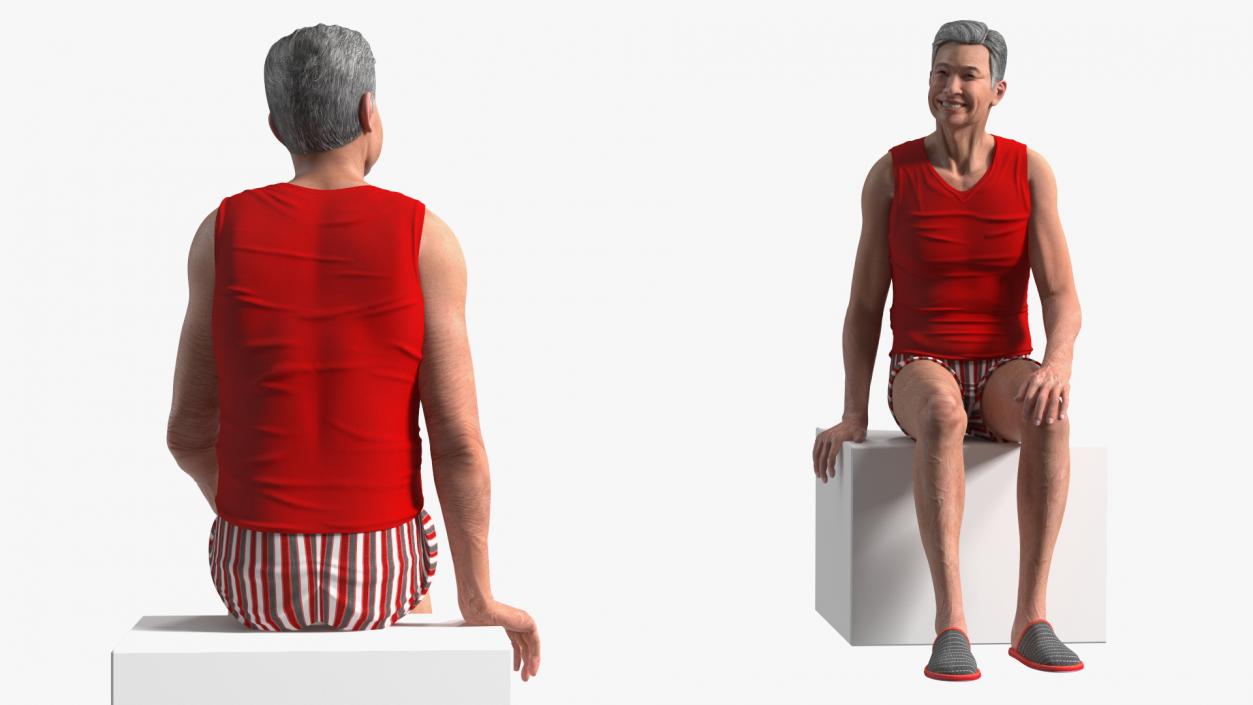 3D Chinese Elderly Old Man Underwear model