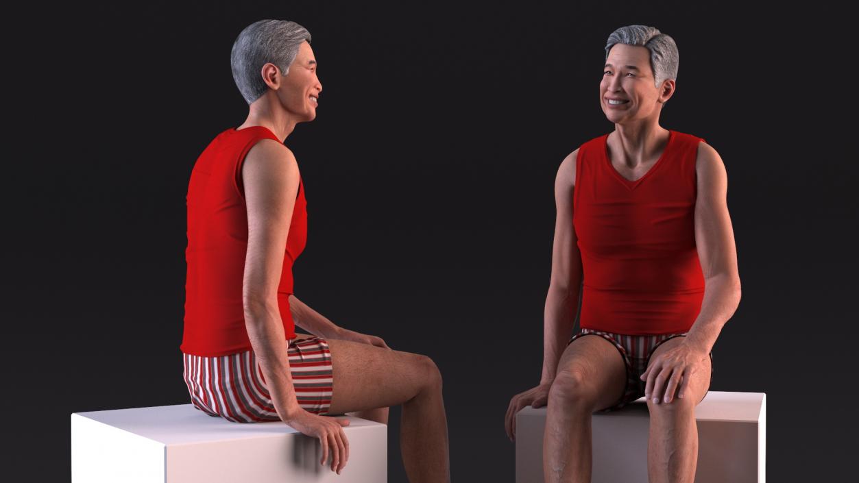 3D Chinese Elderly Old Man Underwear model