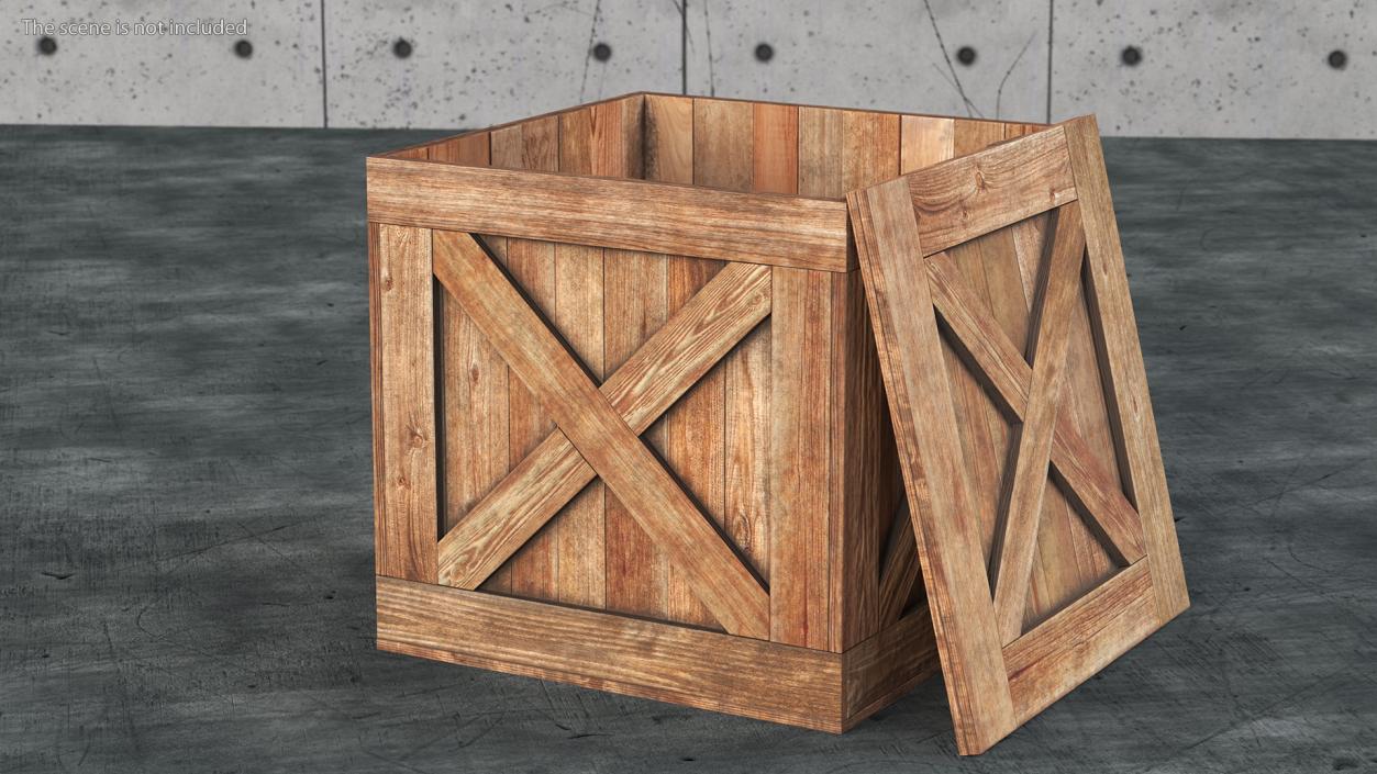 Old Wooden Shipping Crate with Open Lid 3D model