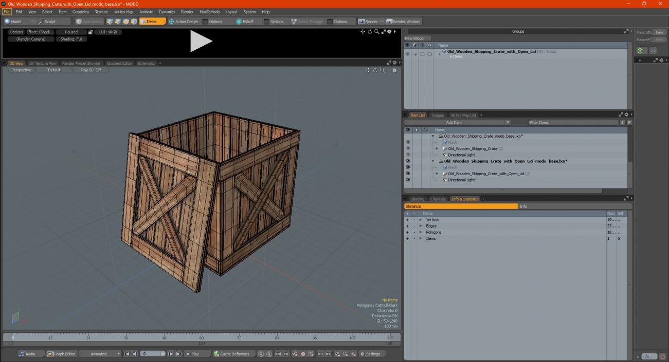 Old Wooden Shipping Crate with Open Lid 3D model