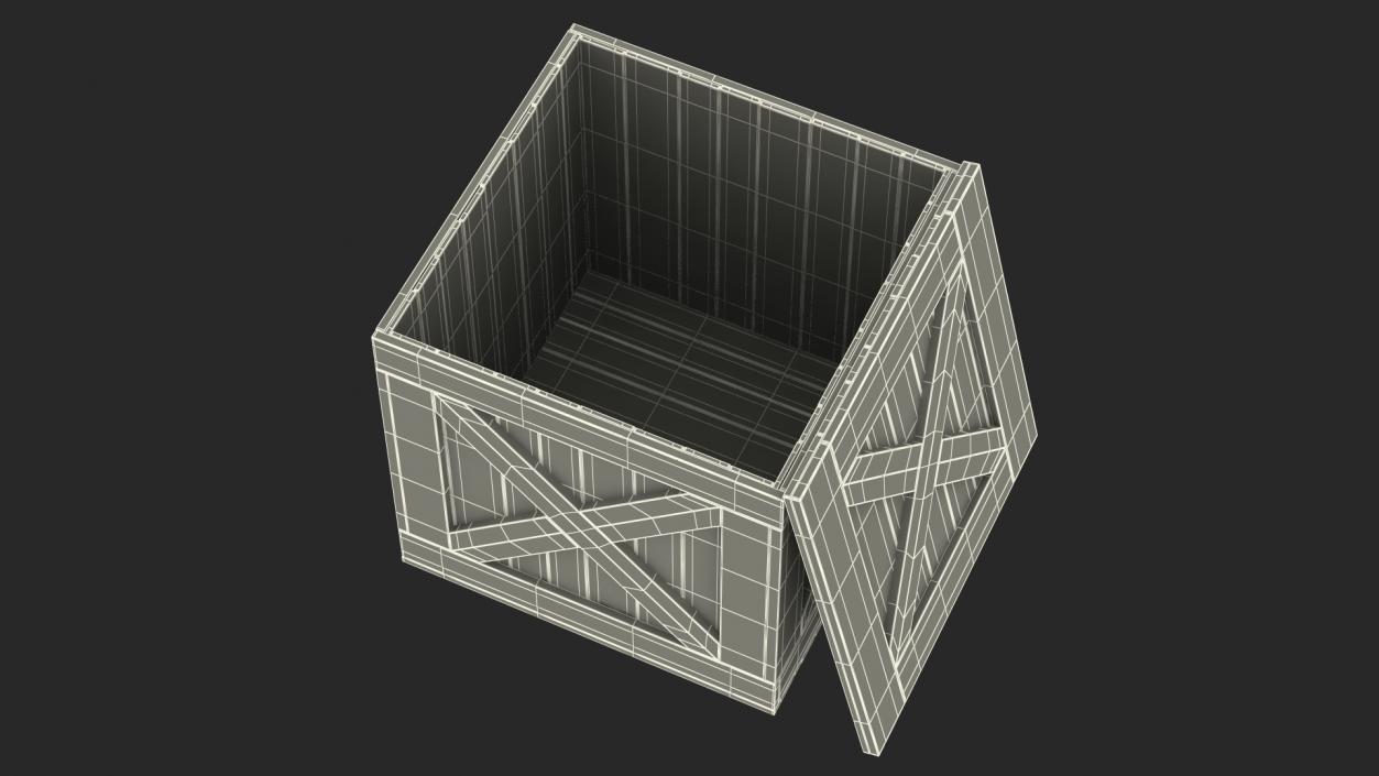 Old Wooden Shipping Crate with Open Lid 3D model