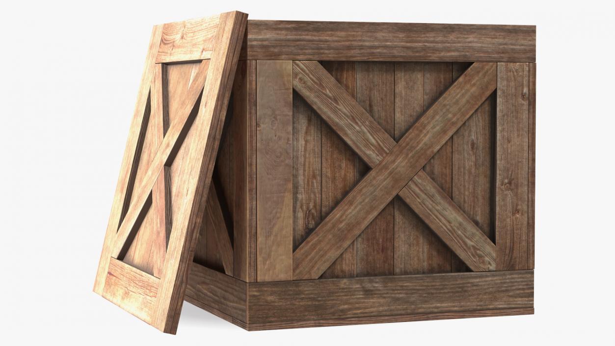 Old Wooden Shipping Crate with Open Lid 3D model