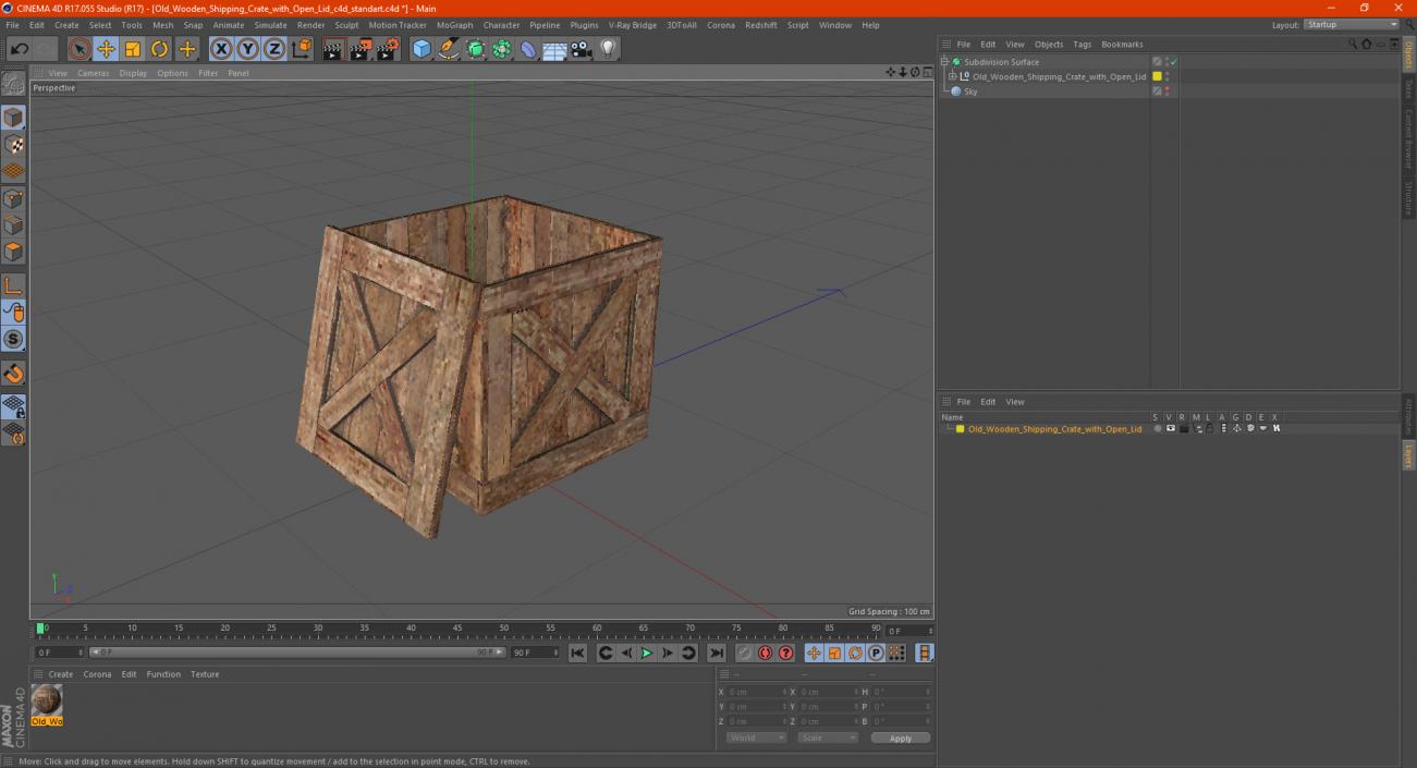 Old Wooden Shipping Crate with Open Lid 3D model