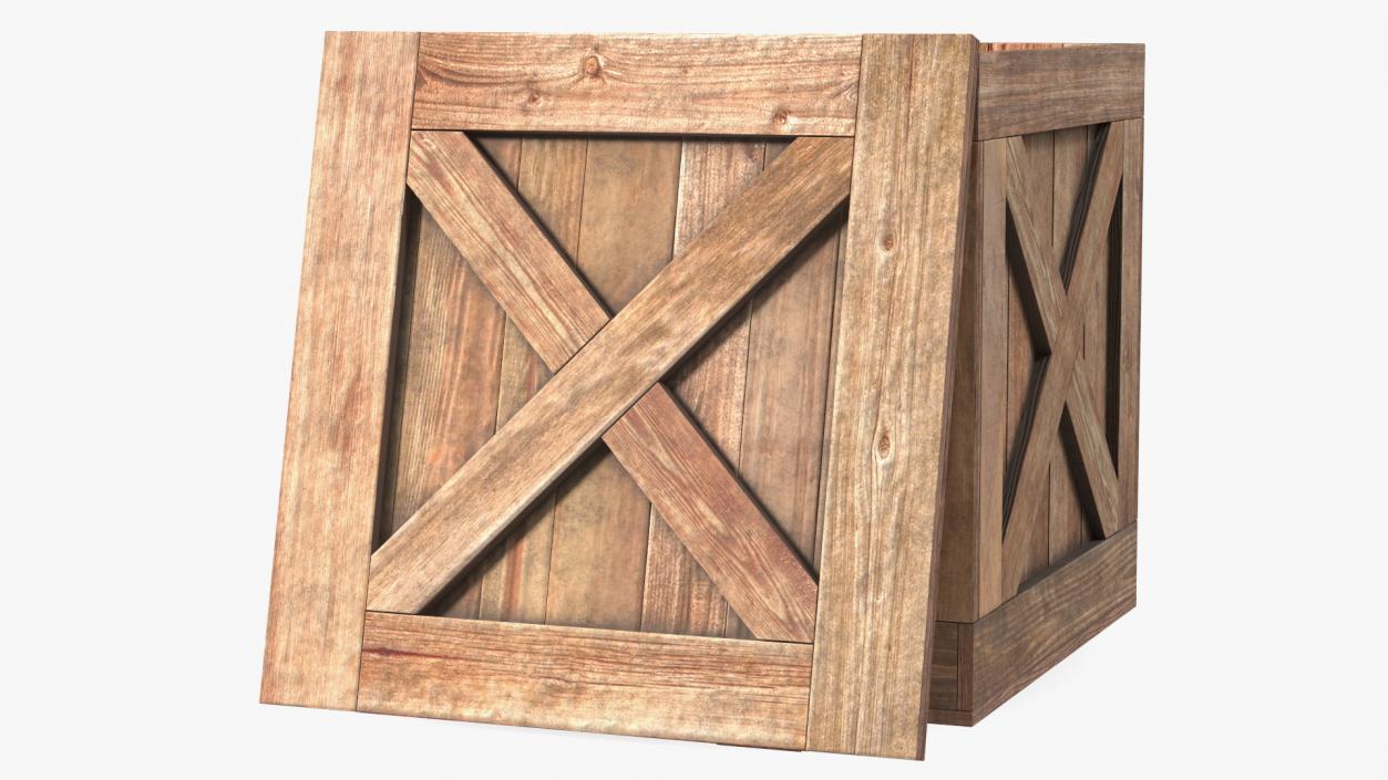 Old Wooden Shipping Crate with Open Lid 3D model