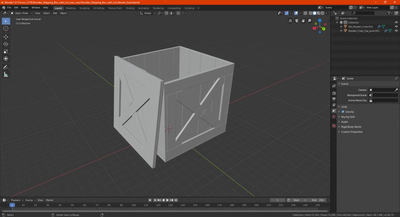 Old Wooden Shipping Crate with Open Lid 3D model