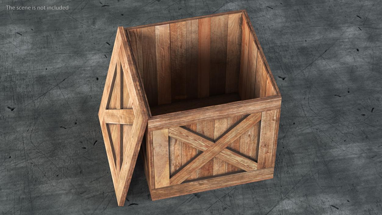 Old Wooden Shipping Crate with Open Lid 3D model