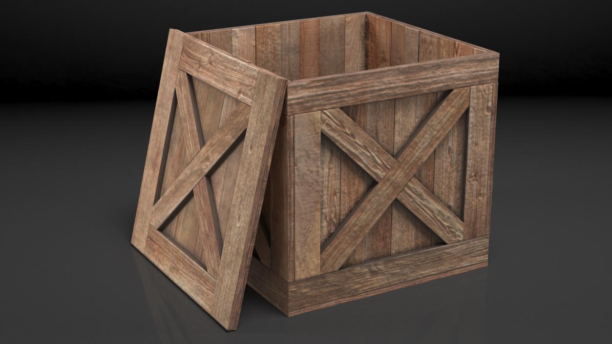 Old Wooden Shipping Crate with Open Lid 3D model