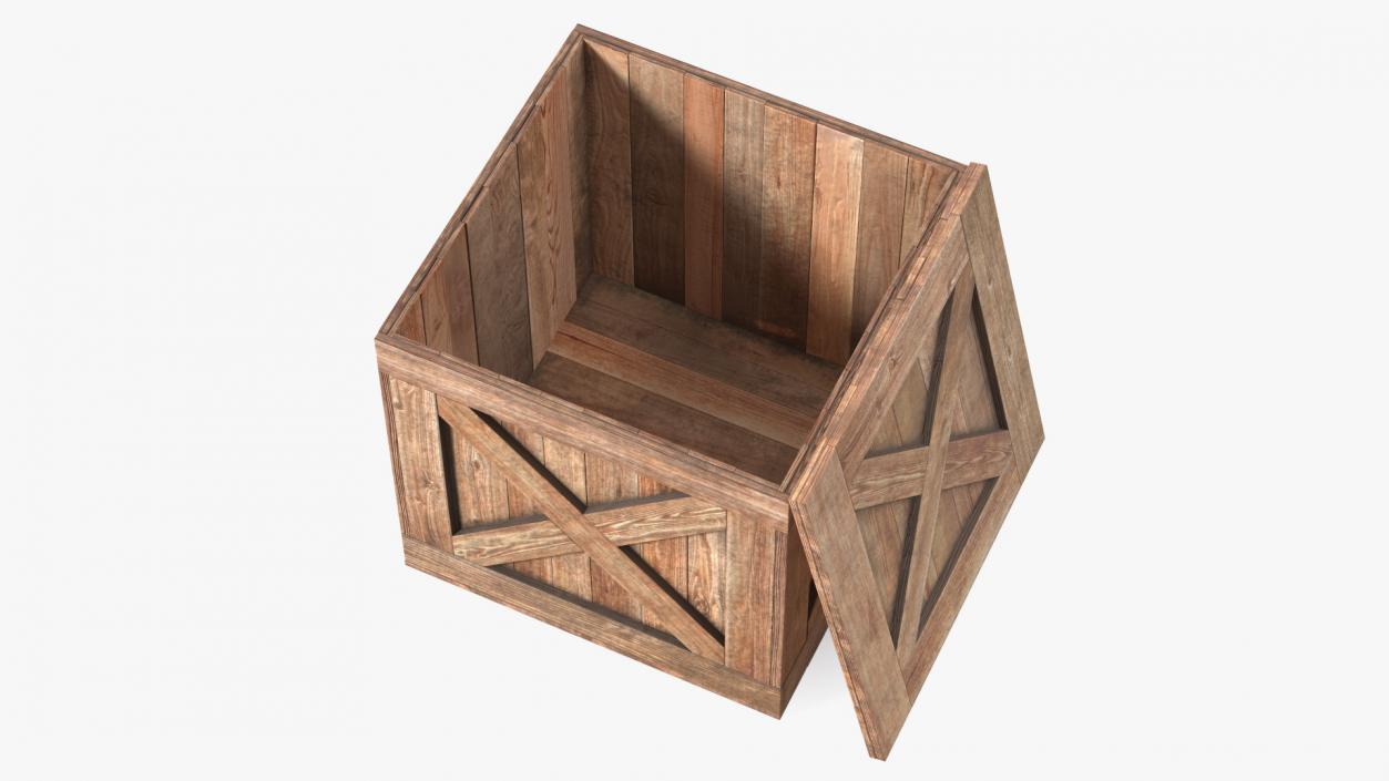 Old Wooden Shipping Crate with Open Lid 3D model