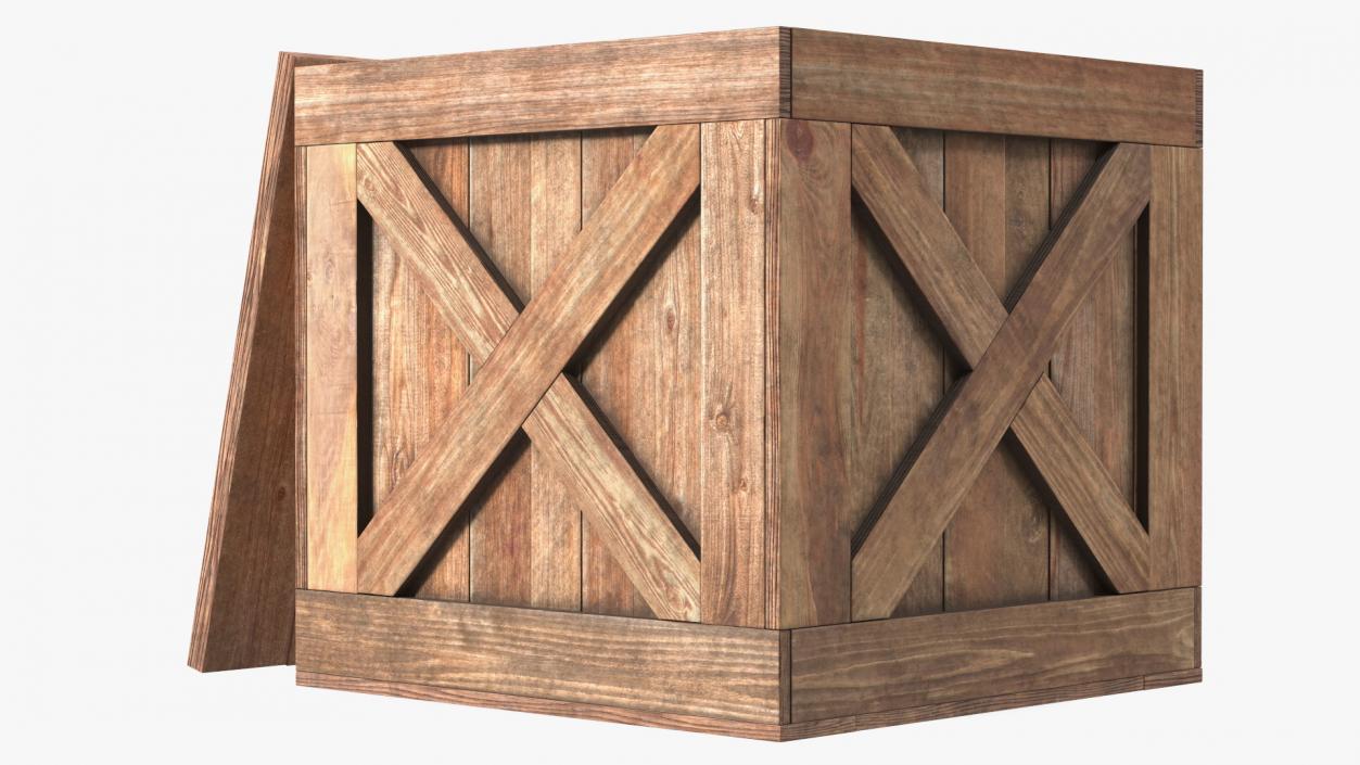 Old Wooden Shipping Crate with Open Lid 3D model