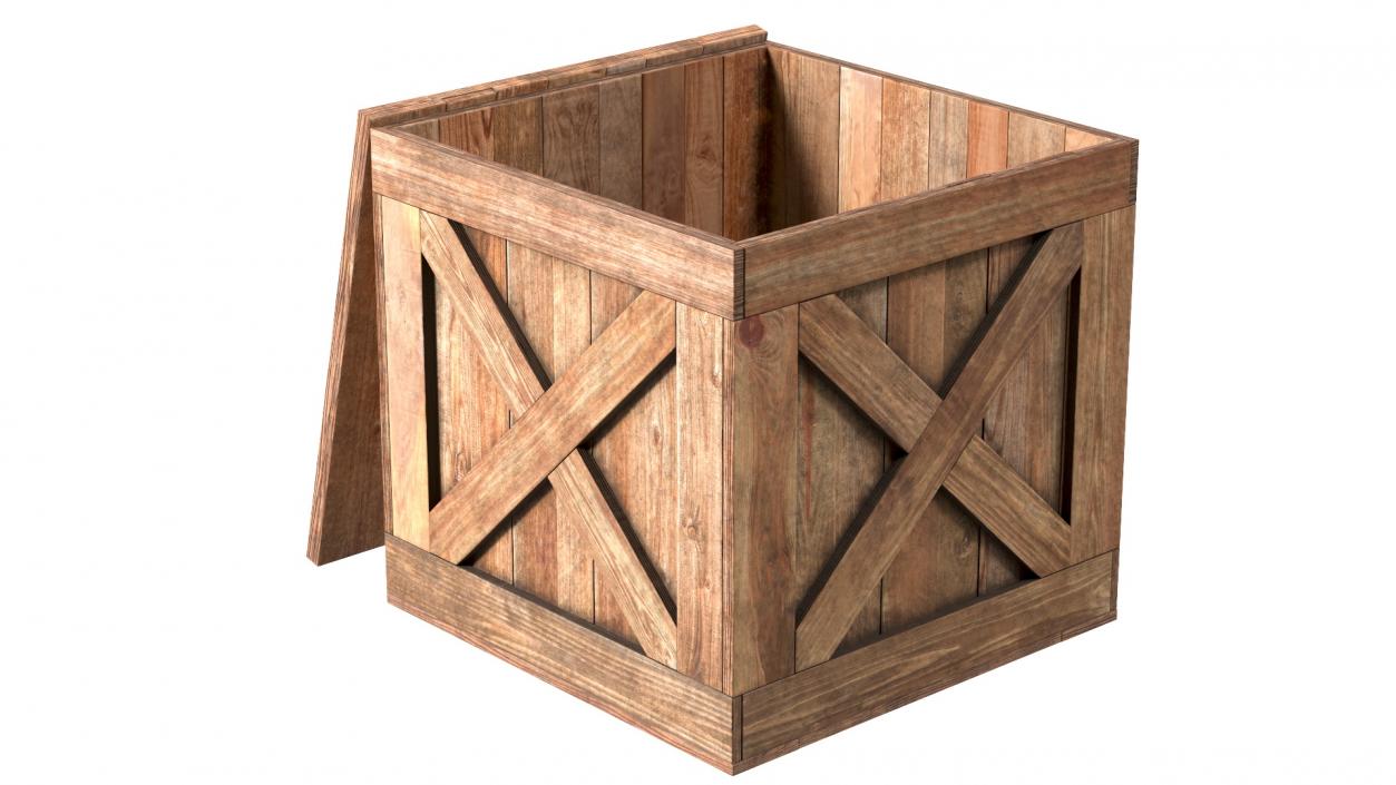 Old Wooden Shipping Crate with Open Lid 3D model