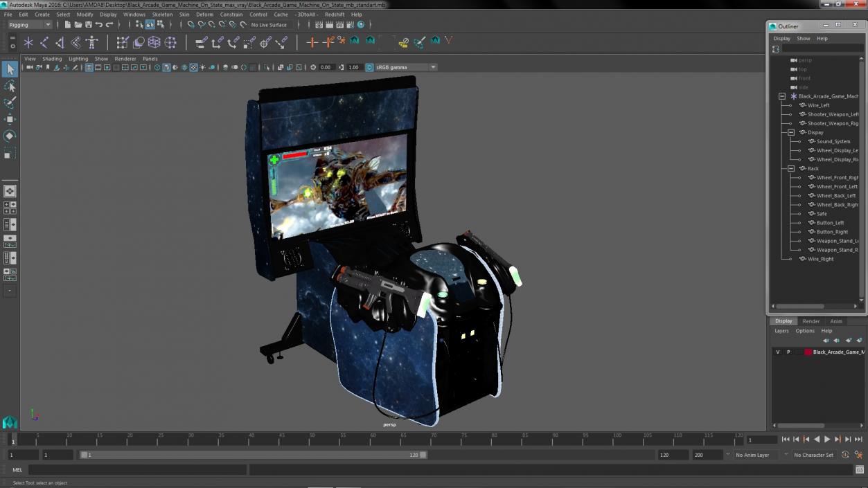 Black Arcade Game Machine On State 3D model