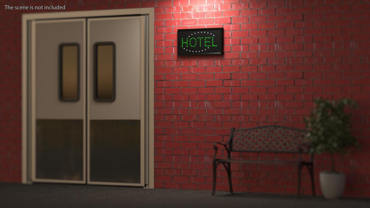 3D Green Hotel LED Neon Sign ON model