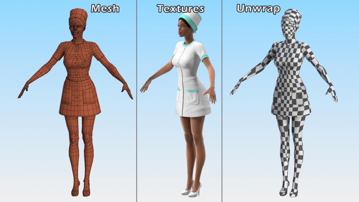 Light Skin Black Nurse Rigged 3D model