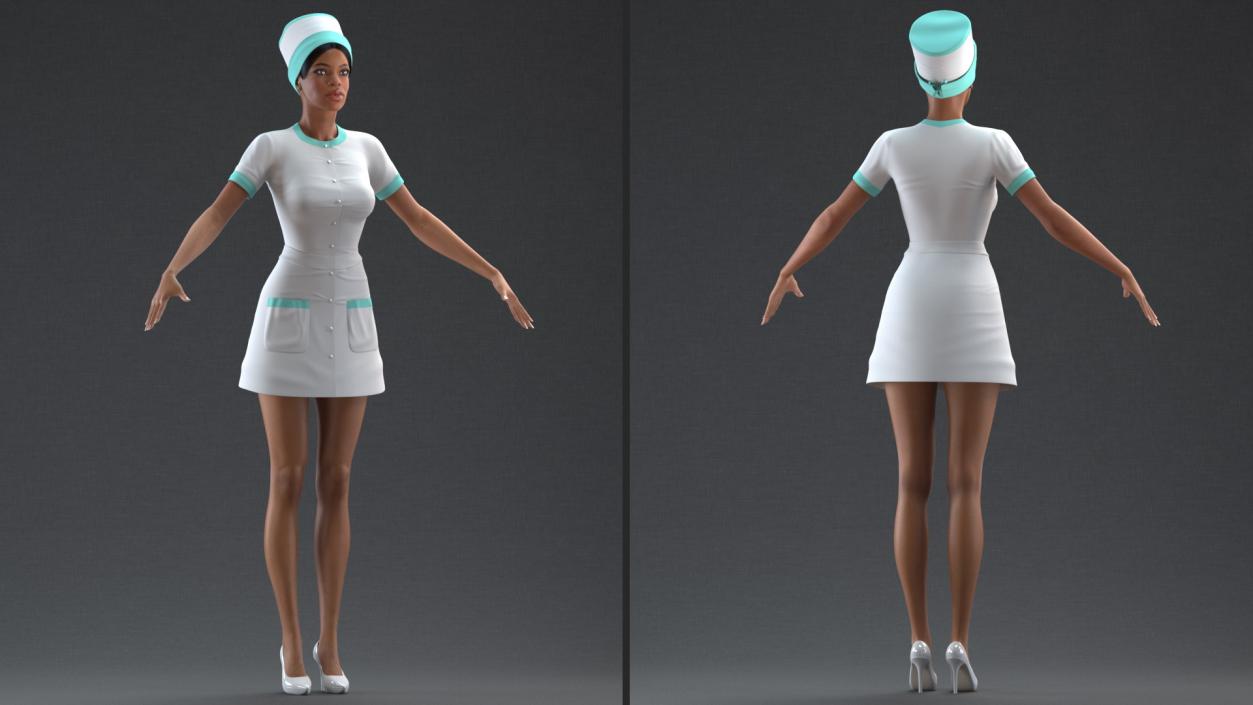 Light Skin Black Nurse Rigged 3D model