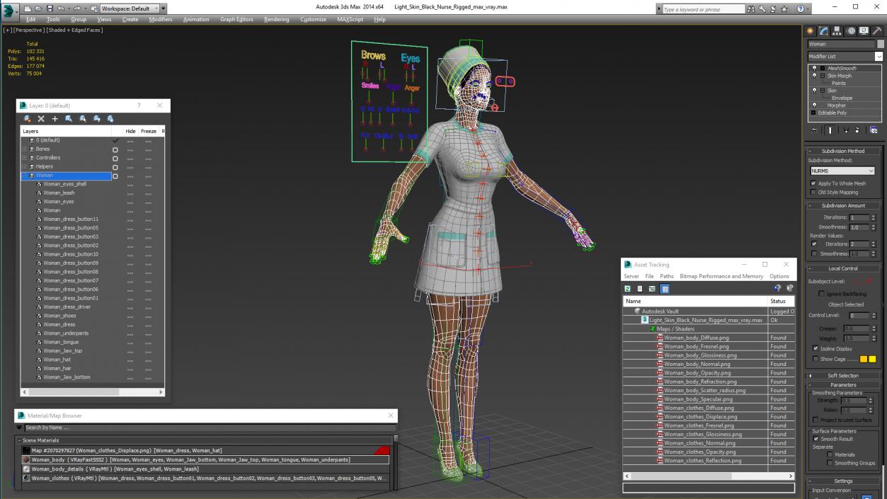 Light Skin Black Nurse Rigged 3D model