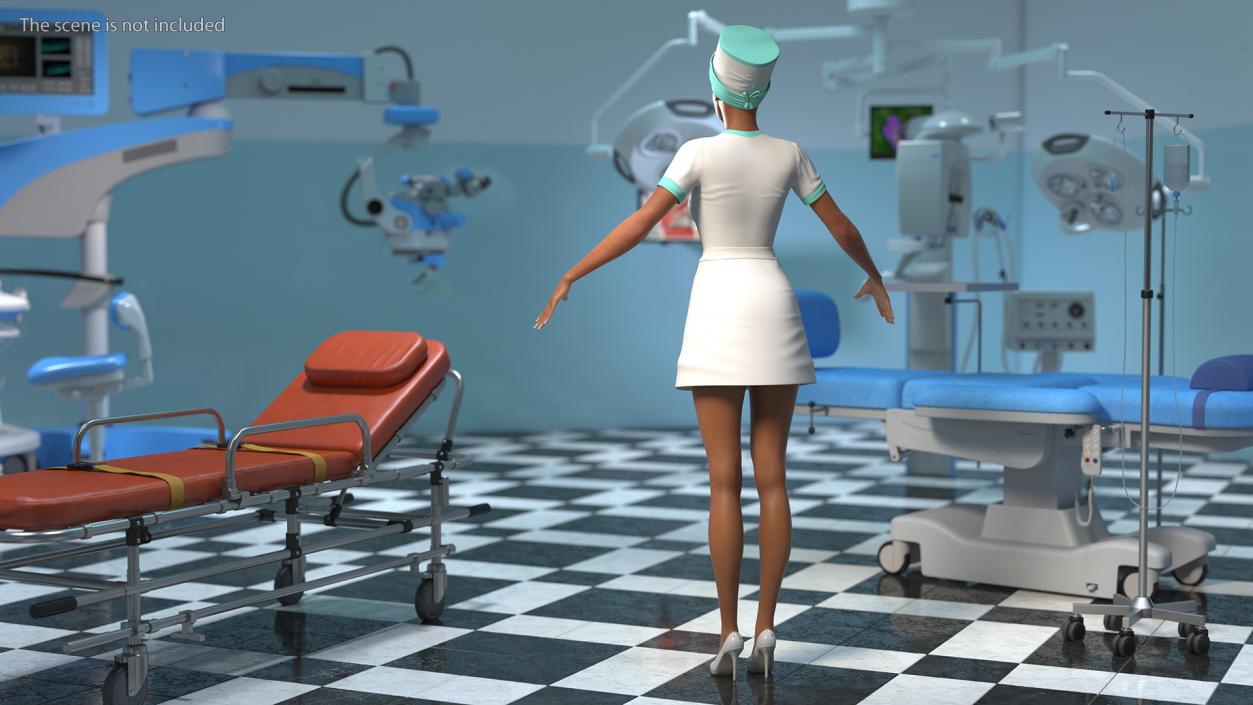 Light Skin Black Nurse Rigged 3D model