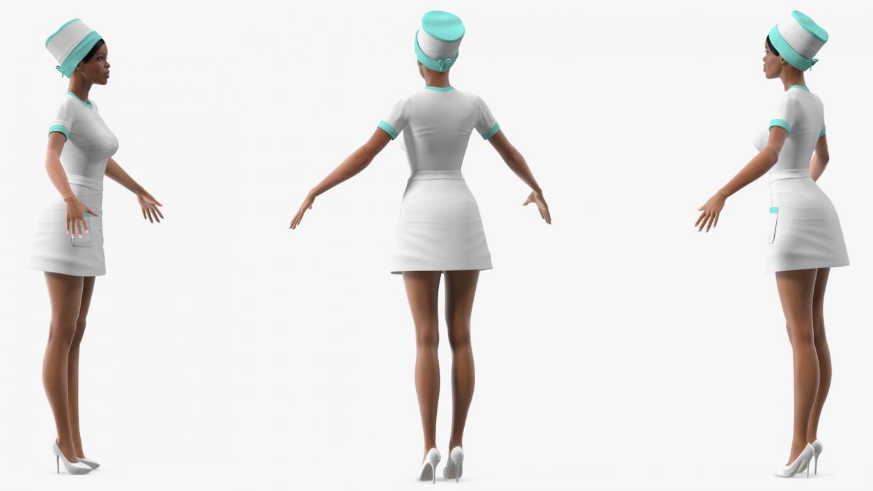 Light Skin Black Nurse Rigged 3D model