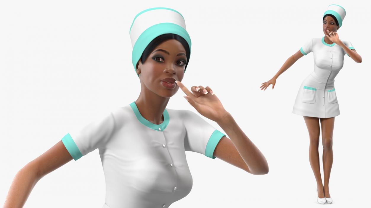 Light Skin Black Nurse Rigged 3D model